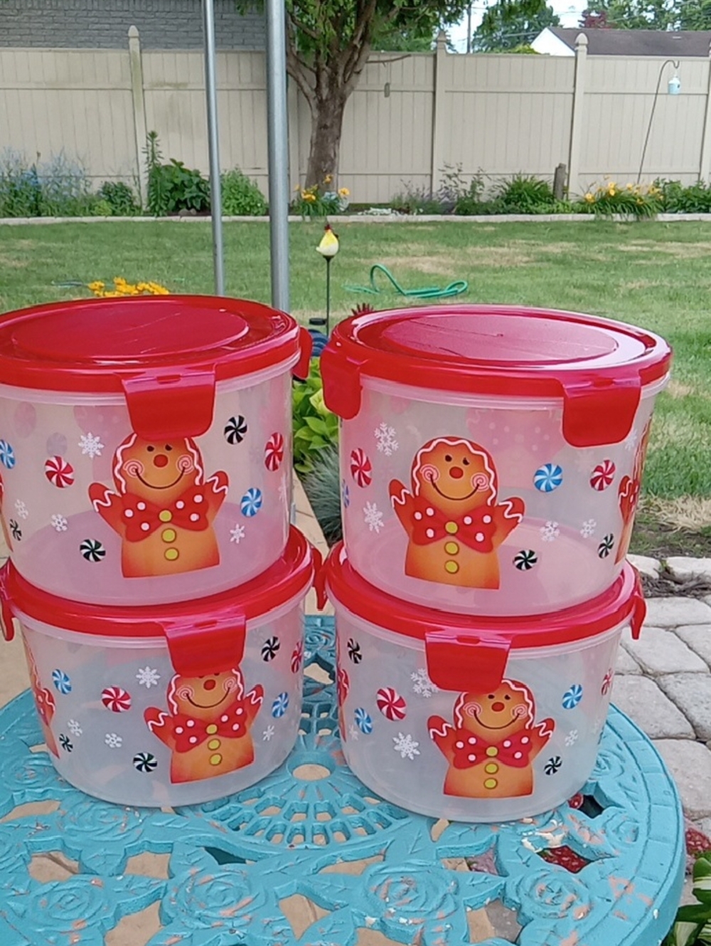 Red-Lid Gingerbread Holiday Storage Containers (Set of 4) Never Used